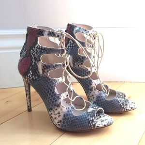 Zara snakeskin print stiletto lace up heels